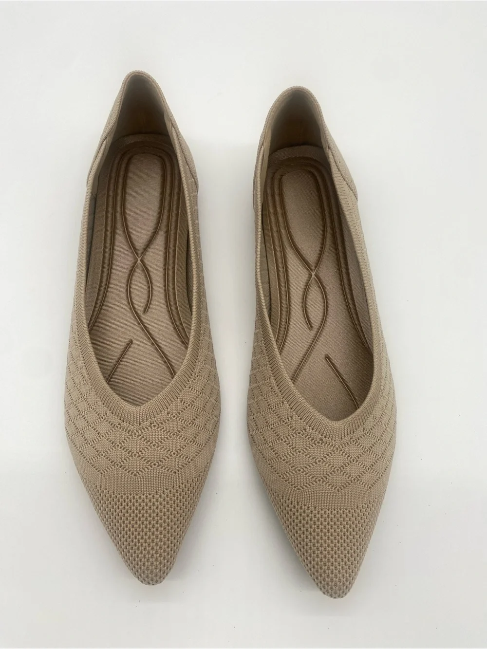 Aomigoct Women’s Size 9 Pointed Toe Knit Ballet Flats Beige Cushioned Slip On